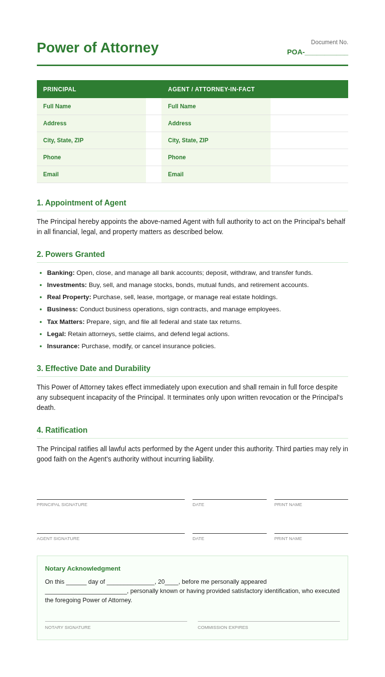 Financial Precision Power of Attorney